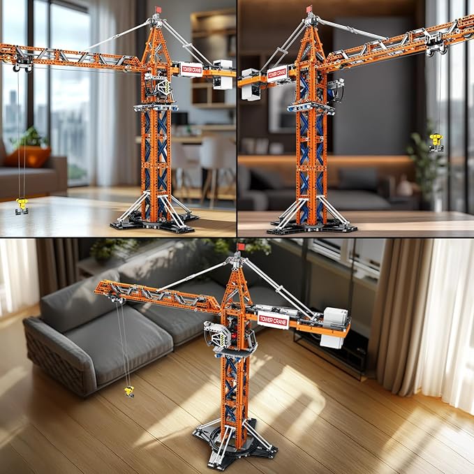 Reobrix Crane Building Blocks Set RC Tower Crane Construction Vehicle Model Kits with Dual Motors 1176 PCS City Crane Toy for Adults Gift for Men and Construction Machinery Lovers 22013