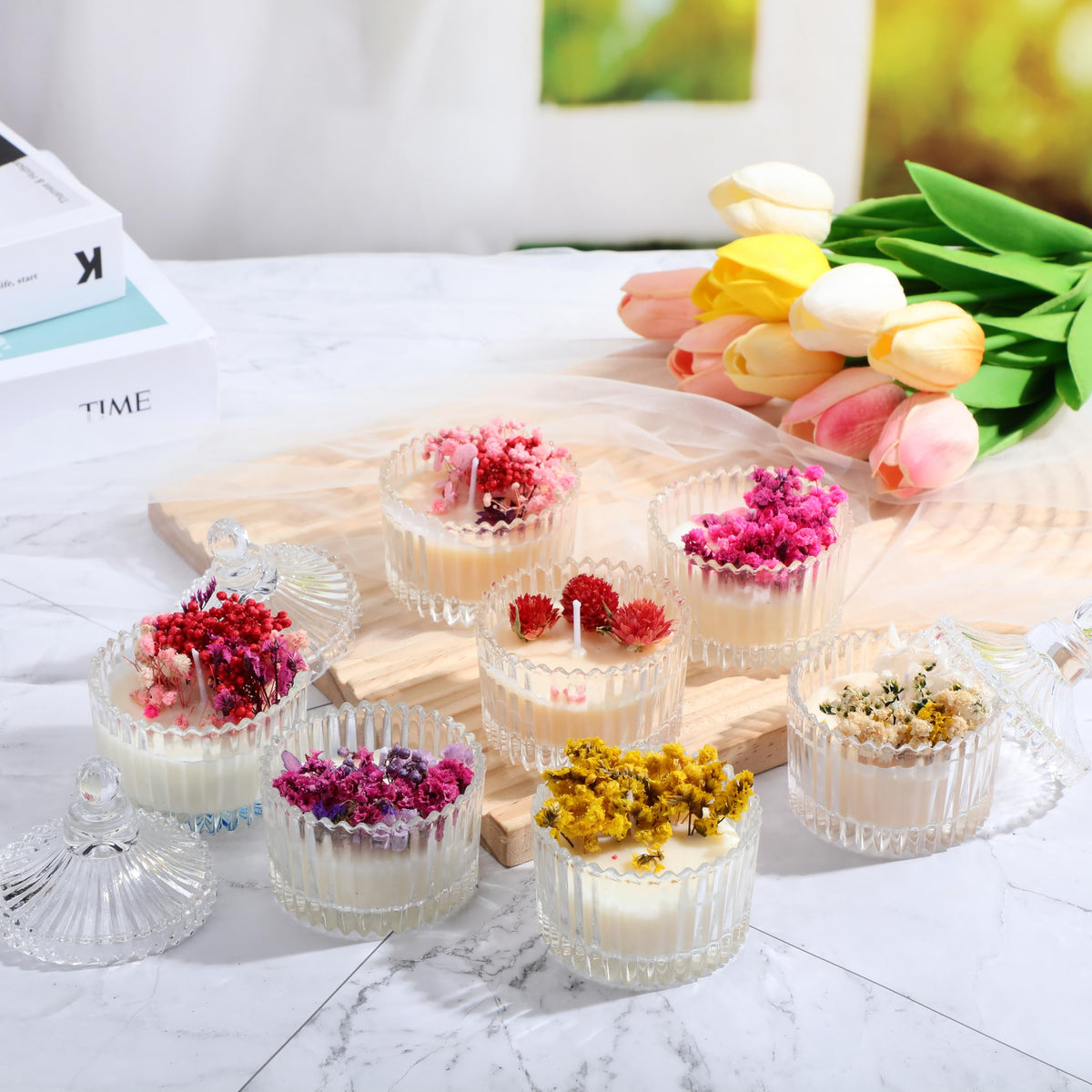 FoldTier 24 Pcs Votive Candle Holders Bulk, Glass Jars with Lids, Tealight Holders for Table Centerpieces, Home Decor Wedding Bridal Summer Baby Shower Favors