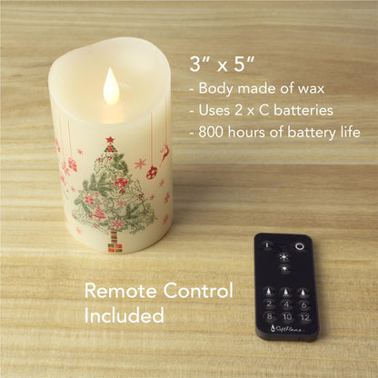 Softflame Christmas Flameless Candles with Remote Control, 3"x 5"Battery Operated Flickering 3D Wick Real Wax Pillar Christmas Gift Tree Candle