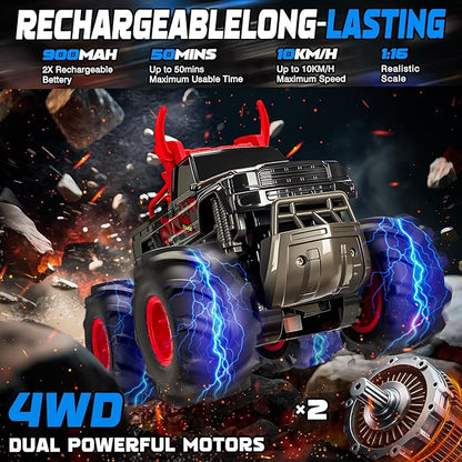 BainGesk Remote Control Monster Truck Toys 1:16 Amphibious Waterproof RC Car 2.4GHz 4WD All Terrain Toys with 2 Rechargeable Batteries Off-Road Truck Gifts for 6 7 8 9 10 11 12 Year Old Boys