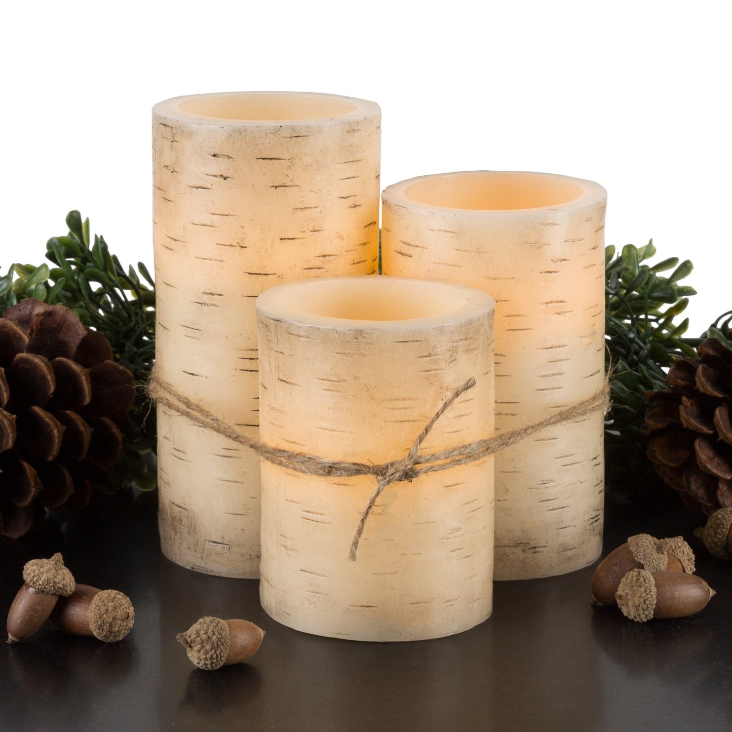 Flameless Candles - 3-Pack Faux Birch Bark Battery Operated LED Candles with Remote and Flickering Light for Home Décor by Lavish Home