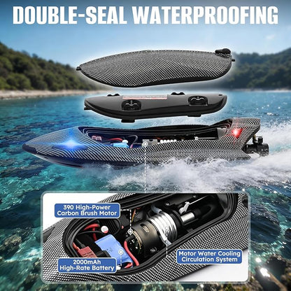 Rc Boat12 inch Big Remote Control Boats with LED Light40 KPH Fast RC Speed Boats with 2000mAh Battery Ideal Waterproof Toy Boats for Lakes &amp Pools &amp Salt Water Summer Toys for Adults