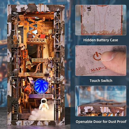 Book Nook Kit - DIY Miniature House Dollhouse Kit for Adult and Teens Tiny House Bookshelf Decor 3D Wooden Puzzle Gifts for Family Friends (Aerospace Foundry)