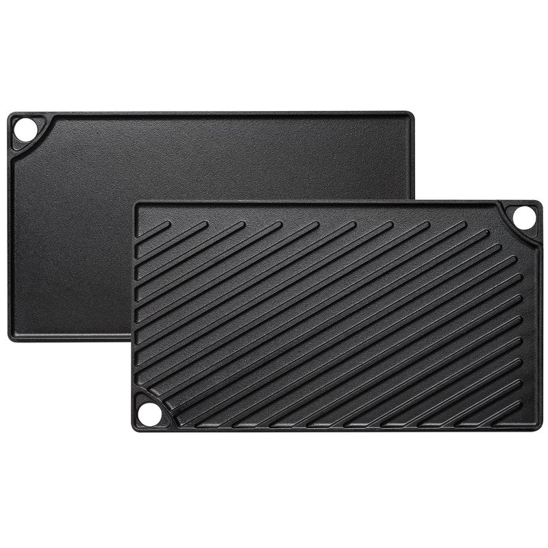 EWFEN Reversible Grill/Griddle, 16.7x9.5'' Pre-Seasoned Cast Iron Griddle Pan, Double Burner Cookware, Rectangular Non-Stick Stovetop Griddle with Handles, Flat Top Plate for Oven, Grill & Campfire