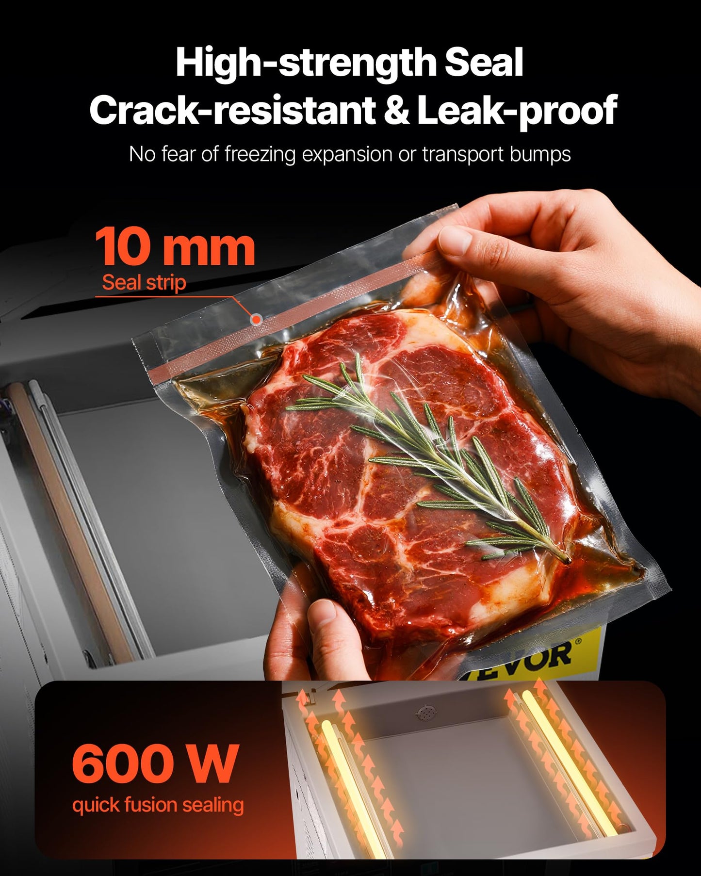 VEVOR Chamber Vacuum Sealer, 100kPa Powerful Vacuum Sealing Machine, LED Screen, One-Touch Compact Meat Packing Machine with 2 Sealing Strips & 60 Vacuum Bags, for Dry & Wet Food Preservation