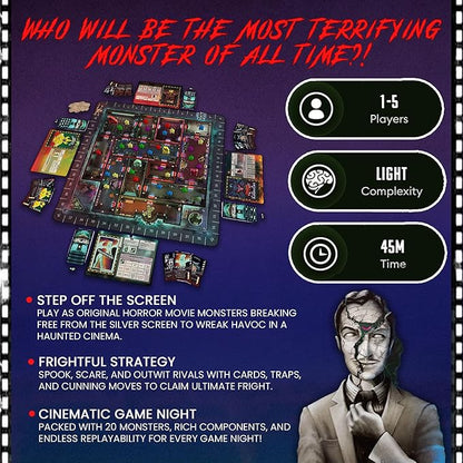 Spooktacular Board Game – Play as 20 Spooky Cinema Monsters Horror Strategy Game for 1-5 Players