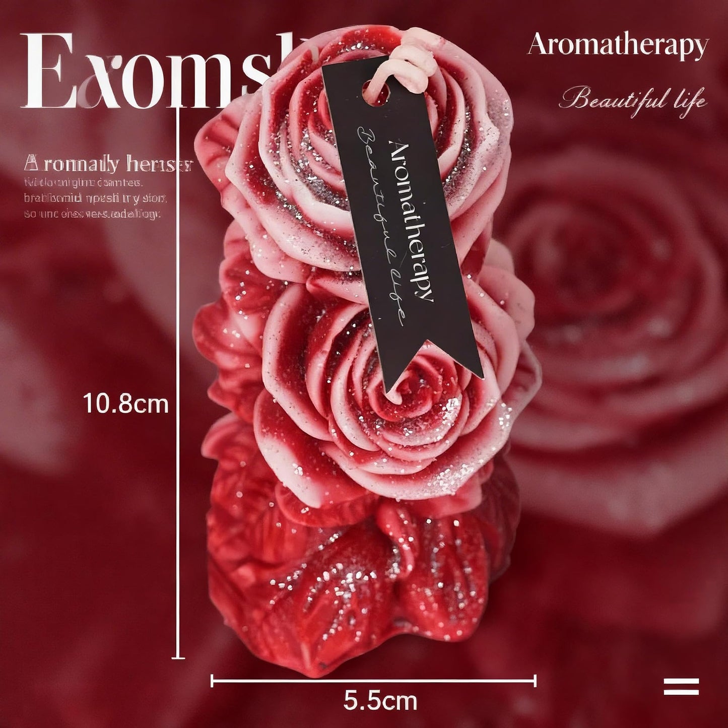 Rose Flower Shape Scented Candle,Red Rose Blossoming Floral Soy Wax Decorative Candle for Valentine's Day,Birthdays & Aesthetic Spaces,Romantic Engraved Pillar Low Temp Wax with Glitter
