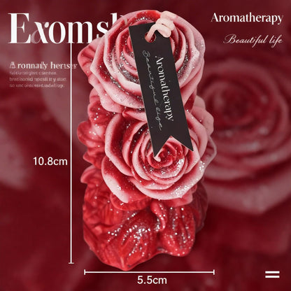 Rose Flower Shape Scented Candle,Red Rose Blossoming Floral Soy Wax Decorative Candle for Valentine's Day,Birthdays & Aesthetic Spaces,Romantic Engraved Pillar Low Temp Wax with Glitter