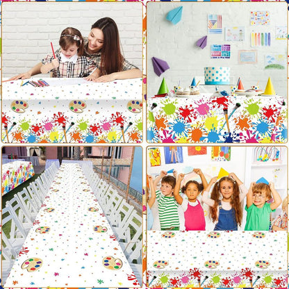 Summer Paint Splatter Tablecloth Decoration 52 in x 100 Ft Art Paint Birthday Party Tablecloth Roll Art Party Summer Plastic Table Cover for Indoor Outdoor Events Family Parties and Celebrations