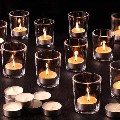 36 Pack Clear Glass Tealight Candle Holders with 36 Tea Light Candles, 4.5-Hour Long Burning Votive Holders for Table Centerpiece, Wedding Decor, Proposal Party & Home Decor
