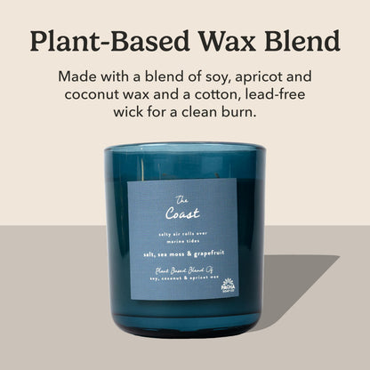 Pacha Soap Co. The Coast Candle - Salt, Sea Moss, and Grapefruit Scented, Soy, Coconut & Apricot Wax Blend, Cotton Wick, 60+ Hour Burn Time, Paraffin-Free, Recyclable, Long-Lasting, Made in USA, 12 oz