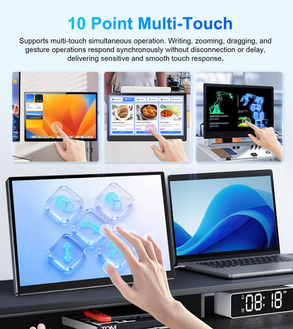 JUNEBOX 14" Touchscreen Monitor - Equipped with VGA DVI and HDMI VESA Dual-Speaker,1080P IPS 10-Point Industrial Touchscreen Monitor for PC Laptop RPi POS Kiosk Home,Industrial Equipment (Black)