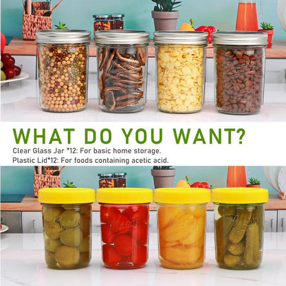 [12 pcs]16 oz Mason Jars,Glass Jars with Lids, Airtight Canning Jars, Wide Mouth Mason Jars. Airtight Container For Jams, Honey, Spices,Pickles, Home Decor,Overnight Oats,Fruit Preserves