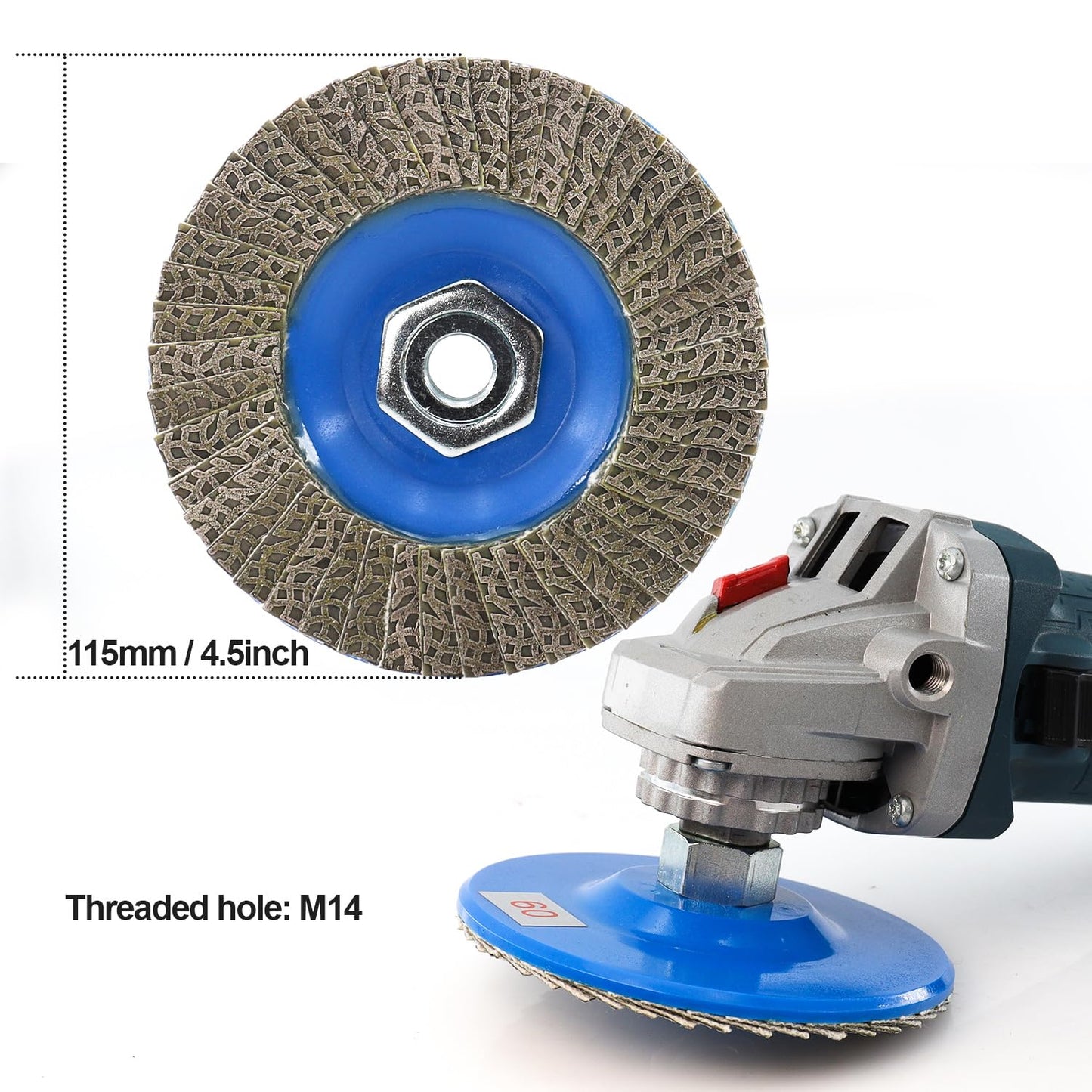 HOMESOM 4.5 Inch Flap Sanding Disc 60/120/200/400 Grit with 5-8/11 Abrasive Grinding Wheel, Flap Wheel for Glass Stone Granite Concrete