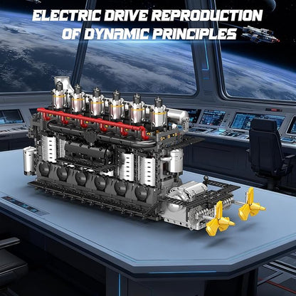 Mould King 10209 Aircraft Carrier Engine Building Sets Intelligent Chip Drive Engine Model Kit That Runs Build Your Own STEM Model Engine Gift for Age 14+/Adult Collections Enthusiasts (3222+ PCS)