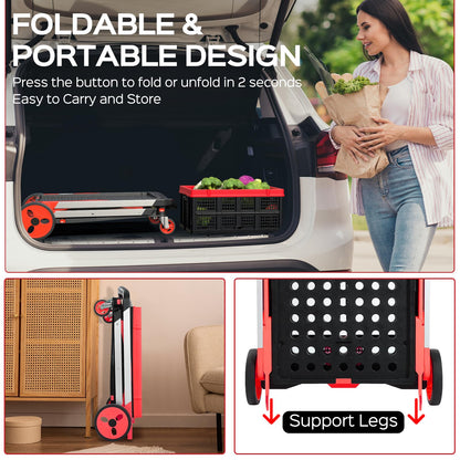 TOLRET Collapsible Shopping Cart with Wheels, 200 lbs Capacity Grocery Cart on Wheels with Storage Crate, Platform Hand Truck with Foot Brake, Red