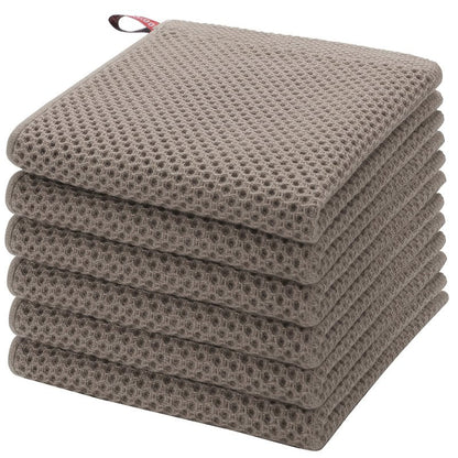 PiccoCasa 100% Cotton Dish Cloths Rags - Waffle Weave Kitchen Towels for Washing Dishes - Soft Absorbent Dish Towels for Kitchen Drying - 6 Pack -13 x 13 Inch - Brown