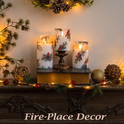 LUSHARBOR LUSHABOR Christmas Flameless Candles, 3 Pack Battery Operated Candles for Christmas Mantel Decor, Glass LED Flickering Candles Home Xmas Party Holiday D3 H4 5" 6", Bird
