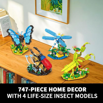 Ideas Insect Collection Toys Bug Building Set with Life-Size Blue Morpho Butterfly Hercules Beetle Dragonfly and Chinese Mantis Display Models Nature Décor Gifts for Adults Boys Girls