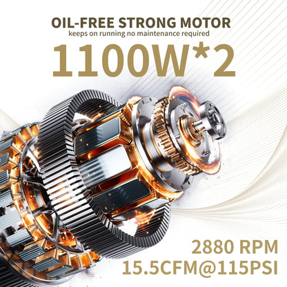 MZB 13.2 Gallon Ultra Quiet Air Compressor 115PSI Steel Tanks 70dB Noise Level Oil Free Air Compressor