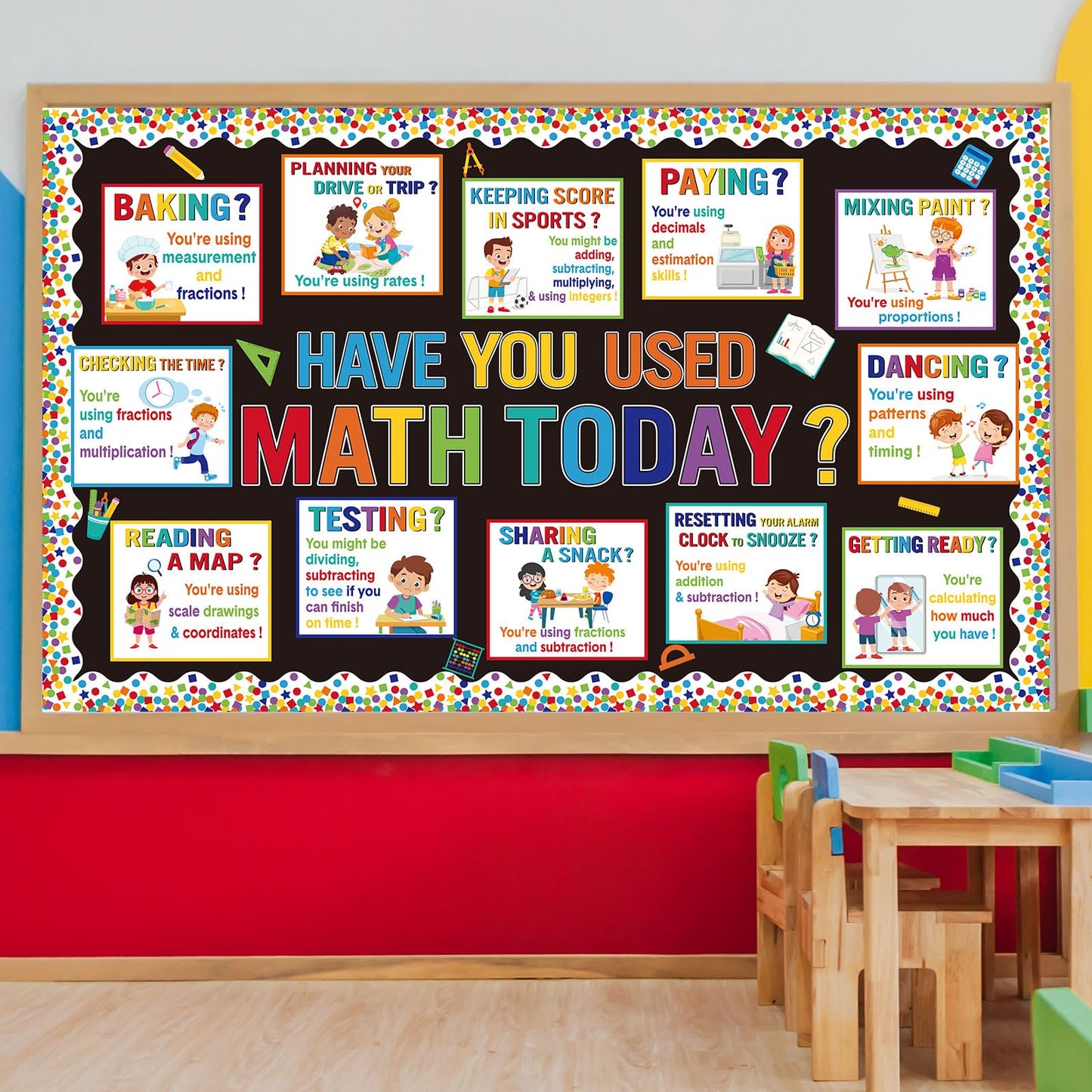 Pajean 74 Pcs Everyday Math Bulletin Board Decoration Mathematics in Daily Life Posters Have You Used Math Today Poster Mathematics Cutouts for Back to School Wall Hallway Teacher Supplies