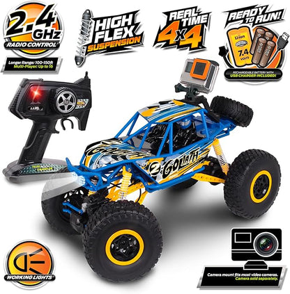 NKOK Mean Machines 1:10 2.4GHz RC 4x4 Xtreme RC Goliath Off-Road Truck RTR Designed for Rough Terrain Climbing Pistol Grip Full Function Controller Powerful Motor Action Camera Mount