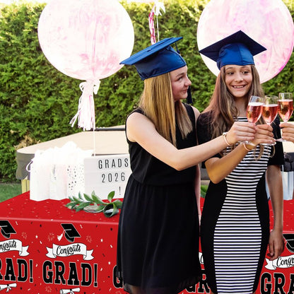 QZYL 2 PCS Graduation Tablecloth, 108" X 54" Red Graduation Table Decorations 2026, Disposable Plastic Tablecover for Grad Decor Party Supplies, Rectangle Table Cloths for Class 2026 Congrats Grad