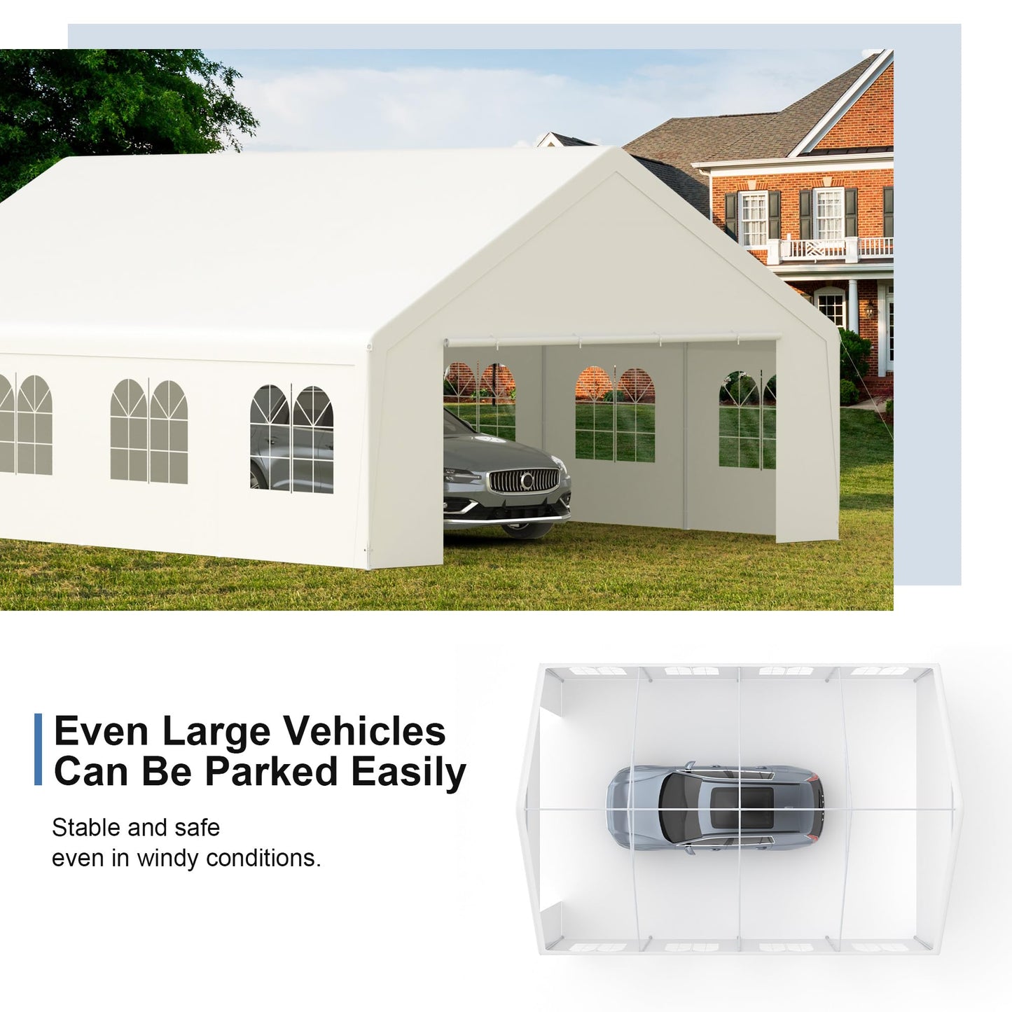 GOJOOASIS Heavy Duty 20 x 26 Car Port Large Metal Shelter Carports Portable Garage Canopy Tent for Parties, Event, RV, Boat (20x26ft)