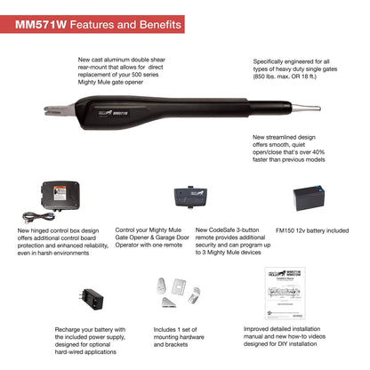 Mighty Mule MM571W Heavy Duty Smart Gate Opener, Single, Black & ar Panel Kit (FM123) for Mighty Mule Automatic Gate Openers,Black Cell & Wireless Digital Keypad (FM137)