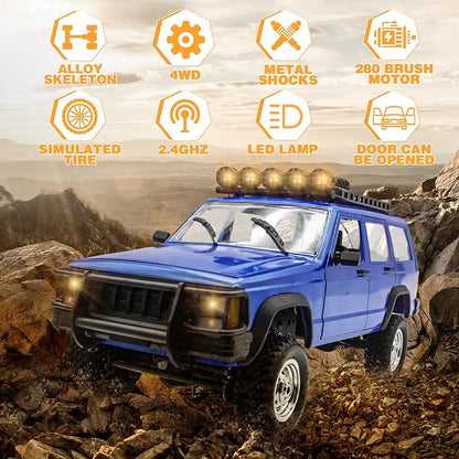 Fistone 1:12 Scale Remote Control Car RC Rock Crawler 2.4Ghz 4WD Off-Road Remote Control Truck with LED Light All Terrains Climbing Vehicle Waterproof Outdoor RC Car Kids Age 8-12 Adults Gifts