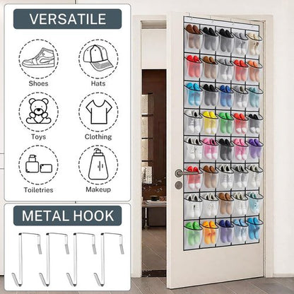 Hualleko Over The Door Shoe Organizer - Large Capacity Mesh Pocket Rack for 20 Pairs (White)