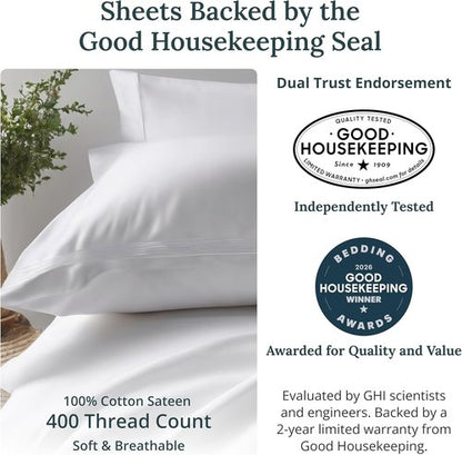 California Design Den Queen Cotton Sheet Set - Silky Smooth 400 TC Sateen Weave with Deep Pockets - Cobalt Blue
