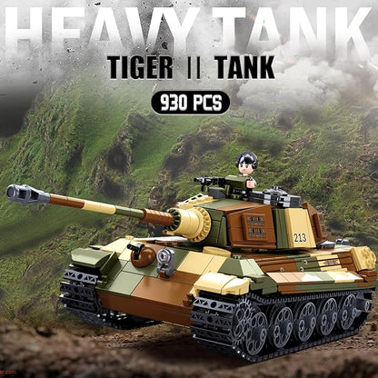 Sluban WW2 Tiger II Army Tank Building Kit Set Military Model Toys with 4 Soldier Figures Gifts for 6-12 Years Kids Old Army Toys Compatible with Lego Tank 930 PCS
