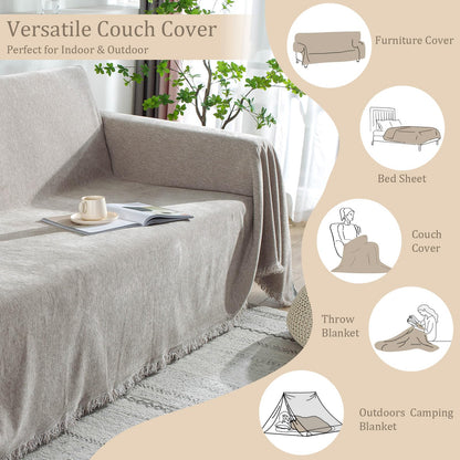 Foreate Extra Wide 91"x134" Chenille Sofa Cover Water Resistant Sofa Covers Washable Sectional Couch Covers for 2 3 Cushion, Tassel Edge Durable Couch Protector for Dogs (Khaki, 91"x134")