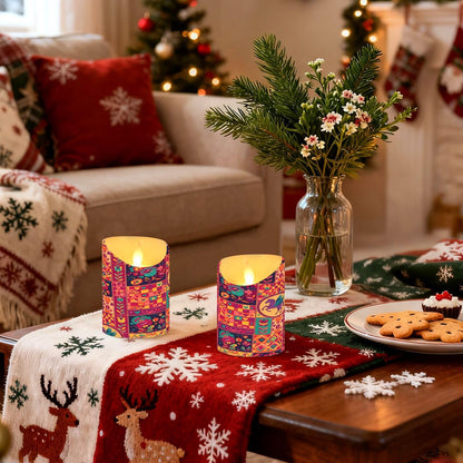 Gravopti Patchwork Animals 2 Pack Flameless LED Pillar Candles with Remote & Timer, Battery Operated, Flickering Wax Candle for Wedding, Romantic Home & Party Decor