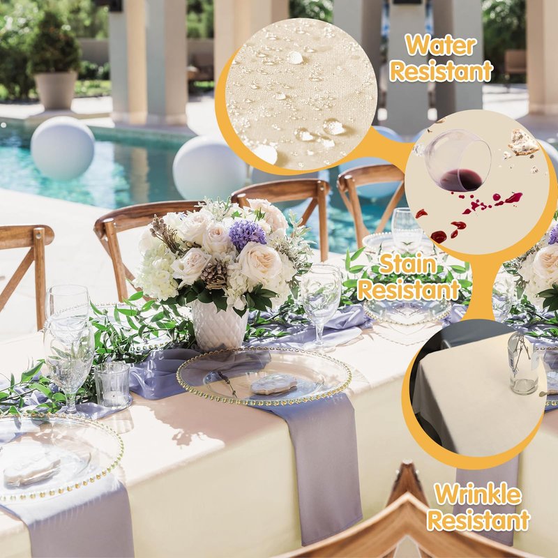 BRILLMAX 8 Pack Beige Tablecloths 60 x 102 Inch for 6ft Rectangle Tables - 150 GSM Polyester Fabric, 15" Standard Drop, Water, Stain & Wrinkle Resistant Cloth Cover for Wedding Banquet Dining Buffet
