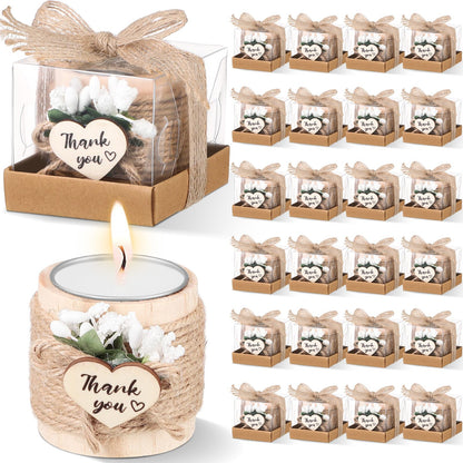 Retisee Wedding Candle Favors for Guests Bridal Shower Wood Memorial Tealight Candle Holder Thank You Gifts Handmade Candles for Wedding Baby Shower Housewarming Table Centerpiece(24 Sets)