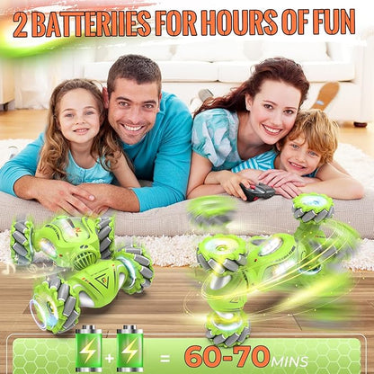 Gesture Sensing RC Stunt Car Toys Gifts for 6-8 8-12 Kids 2.4Ghz 4WD Hand Controlled RC Car with Light &amp Music &amp Spray Double-Sided 360° Rotating Birthday for Boys