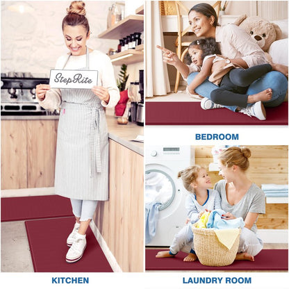 StepRite Kitchen Mats, 2PCS Kitchen Rugs, Cushioned Anti Fatigue Kitchen Mats for Floor, Non-Slip Standing Desk Mat, Waterproof Kitchen Rug Set for Kitchen, Floor, Office, 17.3"x30"+17.3"x59", Red