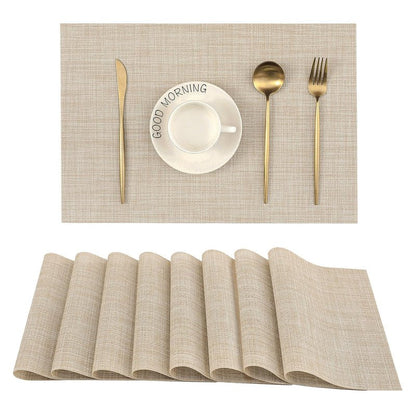 Leetaltree Jacquard Blue Placemats Set of 8 - Heat Resistant Non-Slip Place mats for Dining Table, Washable Durable PVC Vinyl Woven Table Mats(Jacquard Blue, 8)