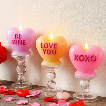 LCZLUMIPRO 3 Pack Valentine's Day Candles Heart Candle Flameless Candles Flickering Battery Operated LED Heart Shaped Candles with Realistic Warm Flame Effect Romantic Decor for Wedding Anniversary
