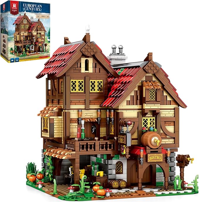Reobrix Medieval Tavern Building Set European Century Bistro Kit 66018 Collectible Architecture Display with Highly Detailed Wine Cellar &amp Armory Creative Construction Gifts for Adults Teens 1
