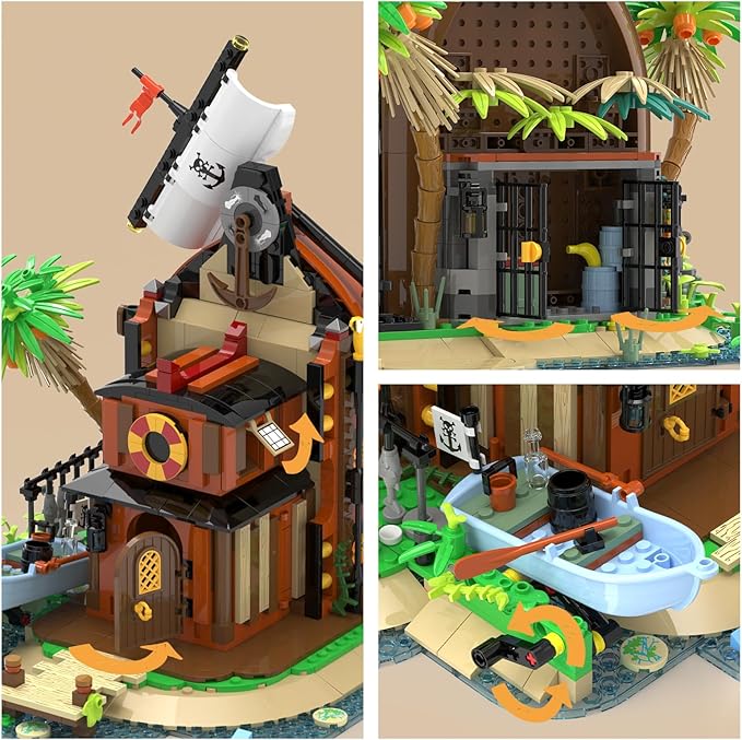 Pirate Shipwreck Building Set - Pirate Ship House Building Kit with Boat Tavern Treasure and More Birthday Gifts for Boys Families Building Time Kit