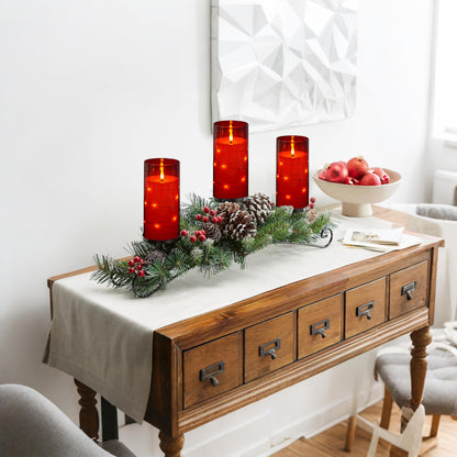 Flickering Flameless Candles with Remote Timer, 6pcs LED Battery Operated Candles with Embedded String Lights Red, Same Size D3 H6