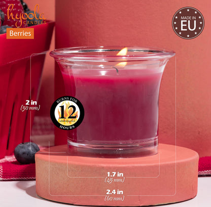 HYOOLA Clear Cup Scented Votive Candles - Berries - 12 Hour Burn Time - 4 Pack - European Made