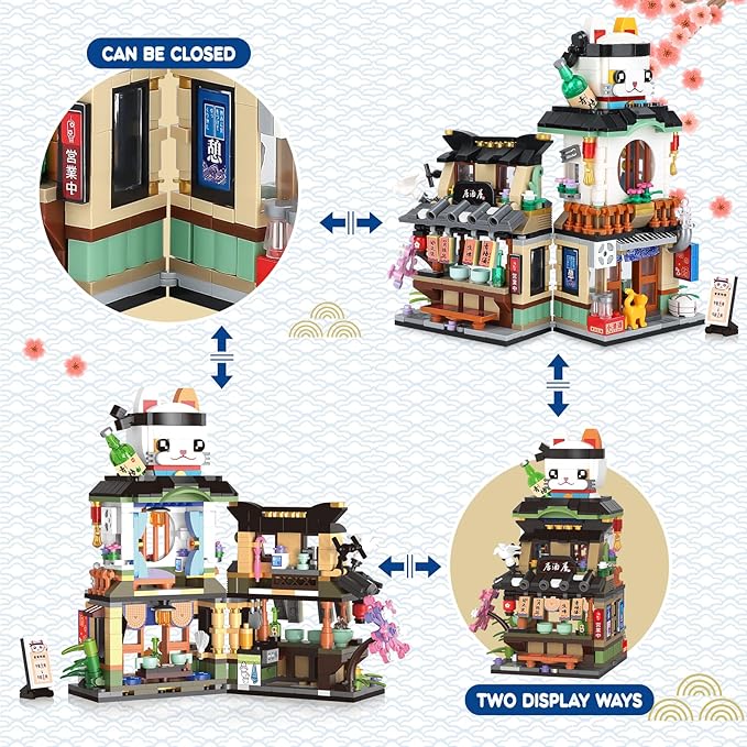 Japanese Street View Izakaya Shop Mini Building Blocks MOC Creative Cute Japanese Toys Model Set 809 PCS Simulation Architecture Construction Toy Gift for Adults Kids Girls Boys 6-12