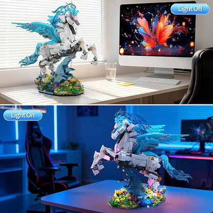 Flying Horse Building Set with LED Light Greek Mythology Pegasus Collection 3D DIY Model Kits Toy Building Blocks Set for Adults Creative Gifts for Birthday and Festival