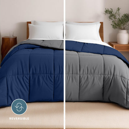 Bare Home Queen Comforter - Reversible Colors - Goose Down Alternative - Ultra-Soft - Premium 1800 Series - All Season Warmth - Bedding Comforter (Queen, Dark Blue/Grey)