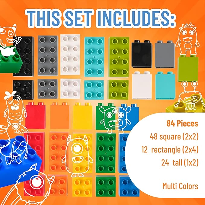 Strictly Briks Building Blocks Set - Toddler Blocks Ages 3-5 - Compatible with Lego Sets &amp Kids Building Kits - Durable Learning Toy - 84 Pieces Multicolor