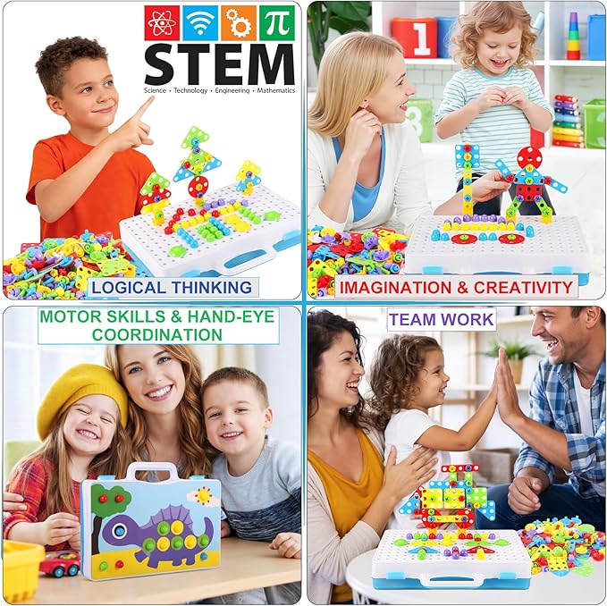 Educational Toys Building Blocks 244 Pieces Electric Screwdriver DIY Building Toys for Boys and Girls Educational Construction Building kit for Kids Ages 4 5 6 7 8 9 10 Year Old